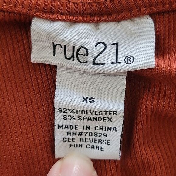🌺3 for $10 Rue21 Burn Orange Lace-up Ribbed Knit  Blouse - Picture 3 of 6